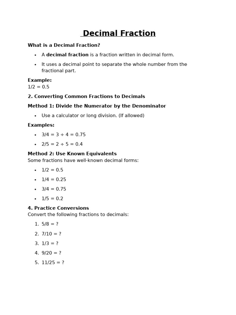 Understanding Decimal Fractions | PDF