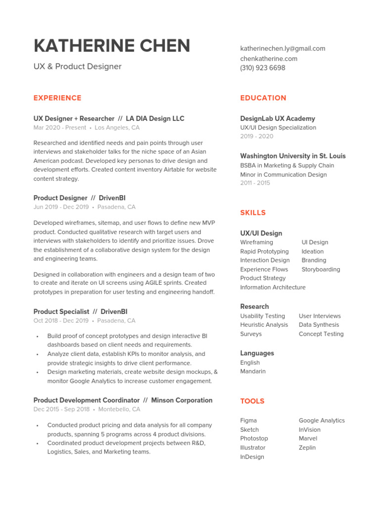 Katherine Chen UX Resume | PDF | Business | Design