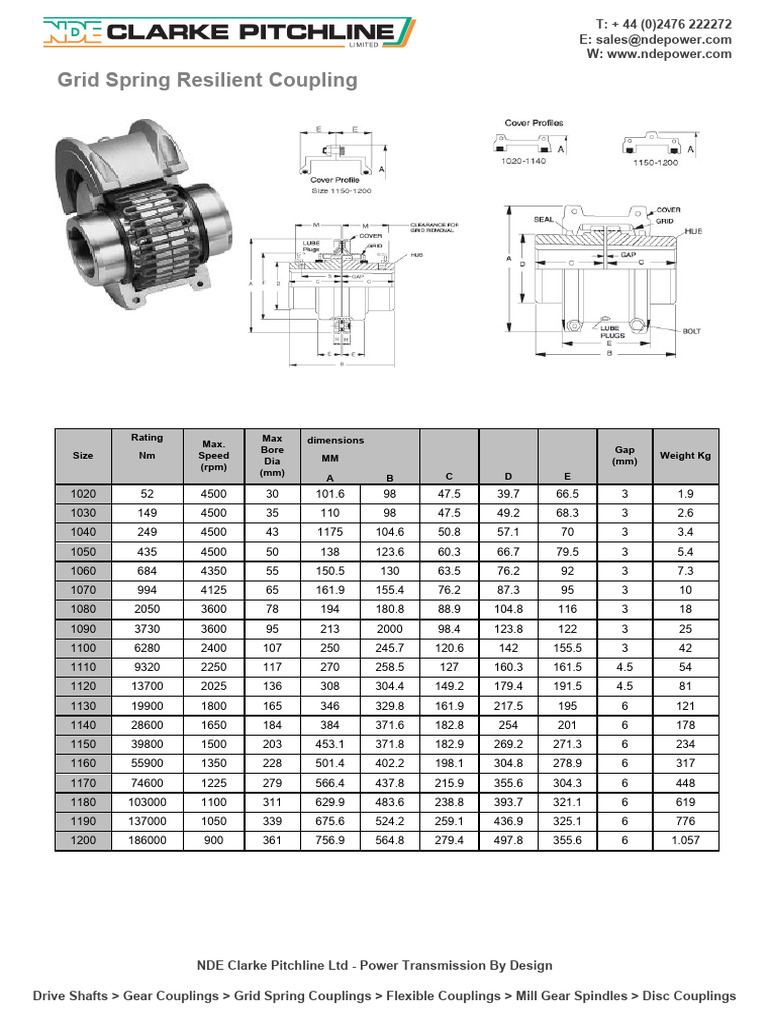 Grid Spring Coupling Specifications | PDF | Manufactured Goods | Mechanics