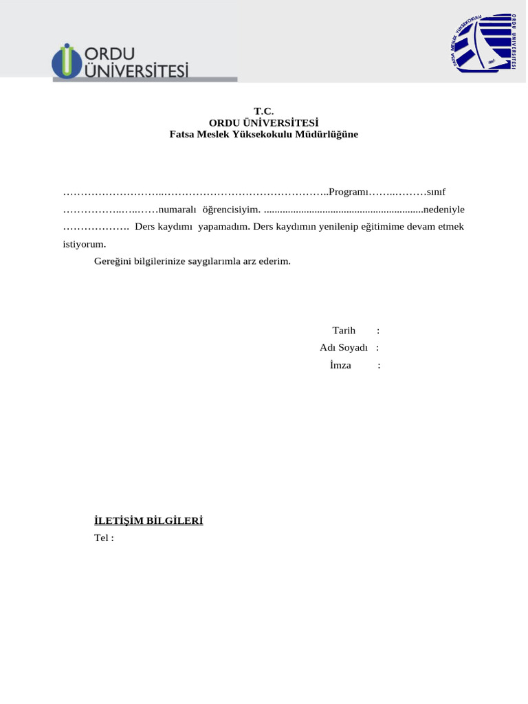 Ders Kayd Mazeret Dilekcesi | PDF