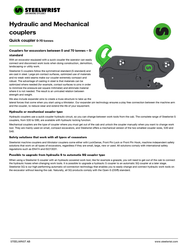 Quick Couplers for 0-70 T Excavators | PDF | Mechanical Engineering ...