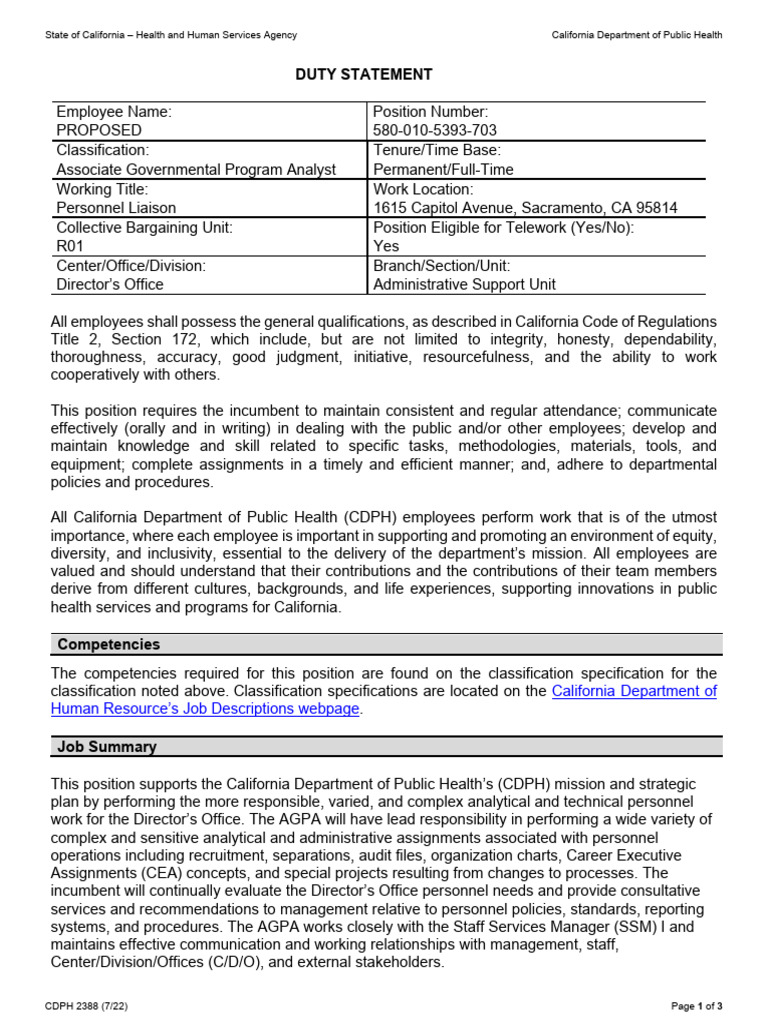 California Public Health Personnel Liaison Role | PDF | Employment ...