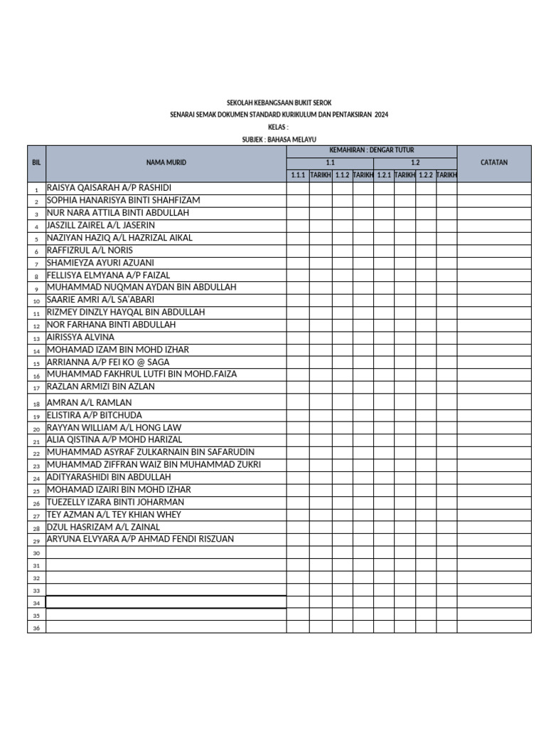 Rekod Transit BM Tahun 1 2024 | PDF | Malaysia | Onomastika