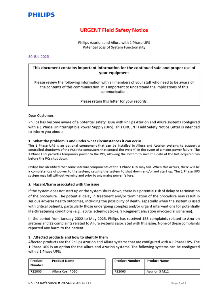 Philips Azurion Allura UPS Safety Notice | PDF | Stent | Percutaneous ...