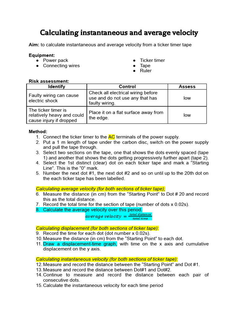 Ticker Timer Velocity Calculations | PDF | Velocity | Physical Quantities