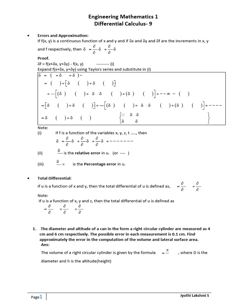 Differential Calculus: Errors & Approximations | PDF | Mathematics