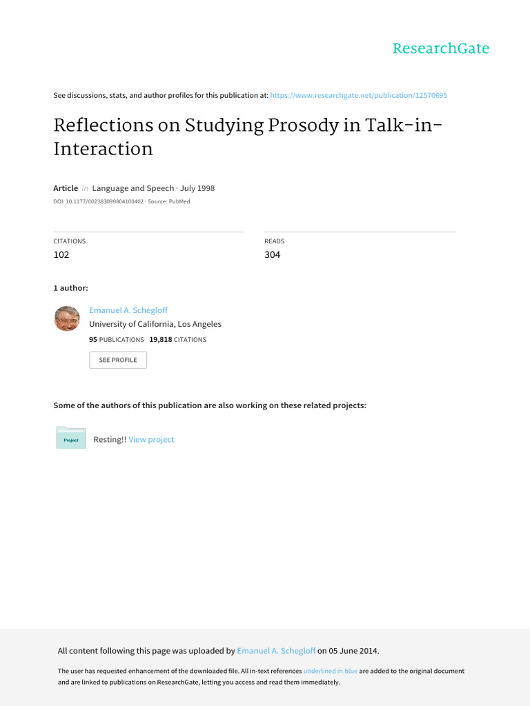 Schegloff 1998 Reflections On Studying Prosody | PDF | Syntax | Human ...