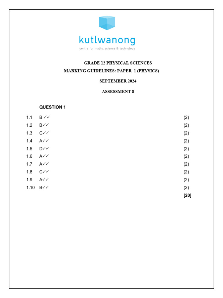 Grade 12 Physics Marking Guidelines 2024 | PDF | Photoelectric Effect ...