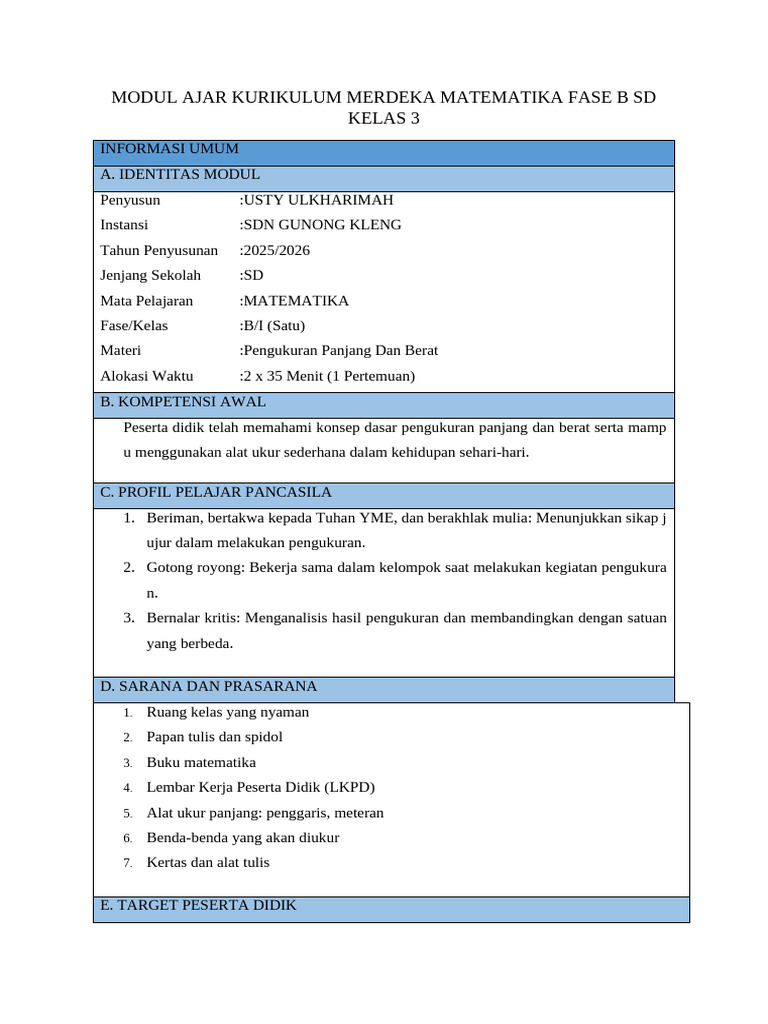 Modul Ajar Matematika Kelas 3 SD | PDF