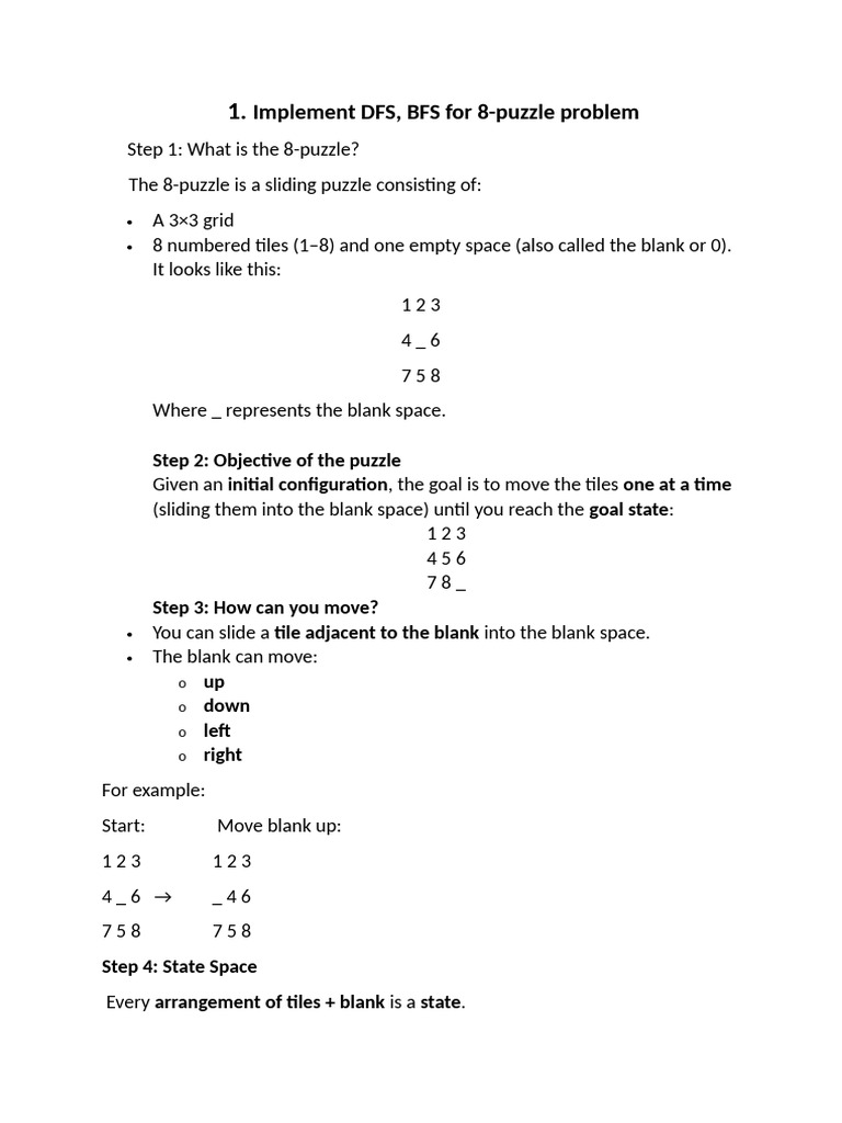 Solving 8-Puzzle with BFS and DFS | PDF | Algorithms And Data ...