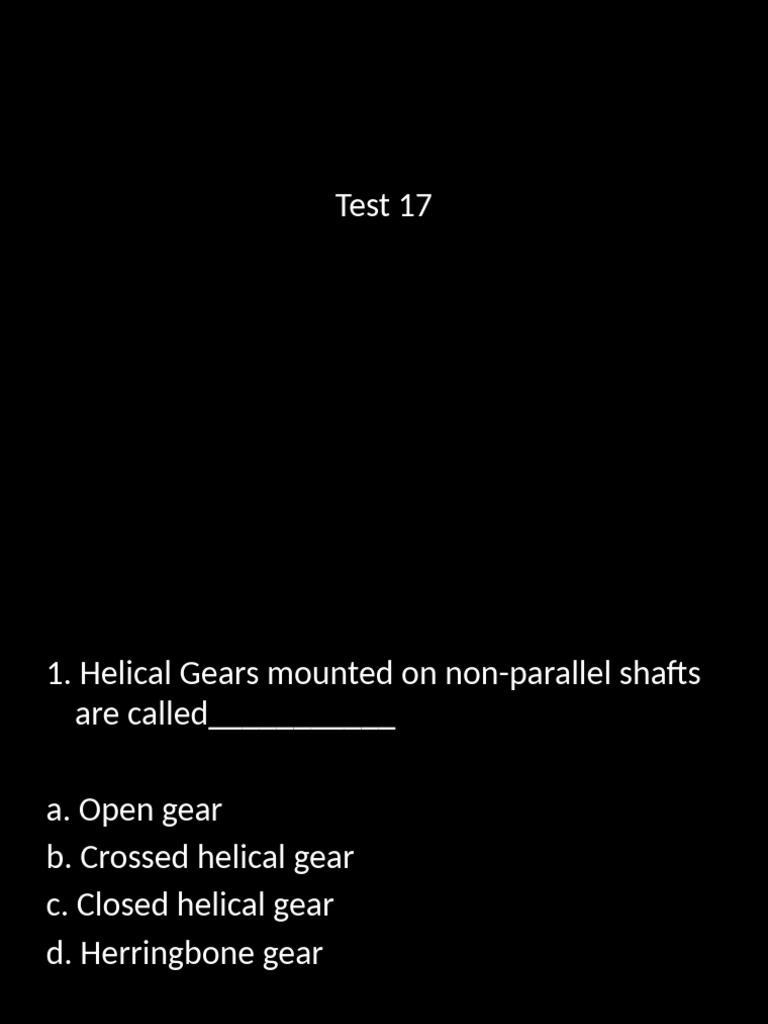 Gear Types and Specifications Quiz | PDF | Gear | Mechanical Engineering
