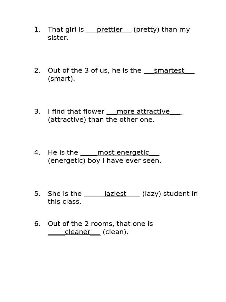 Sentences For Super and Compare Revision Card | PDF