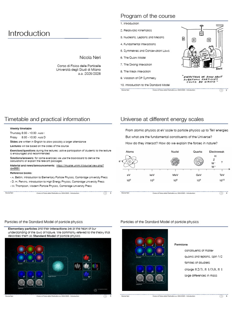 Introduction Lezione1 2 Print | PDF | Standard Model | Elementary Particle