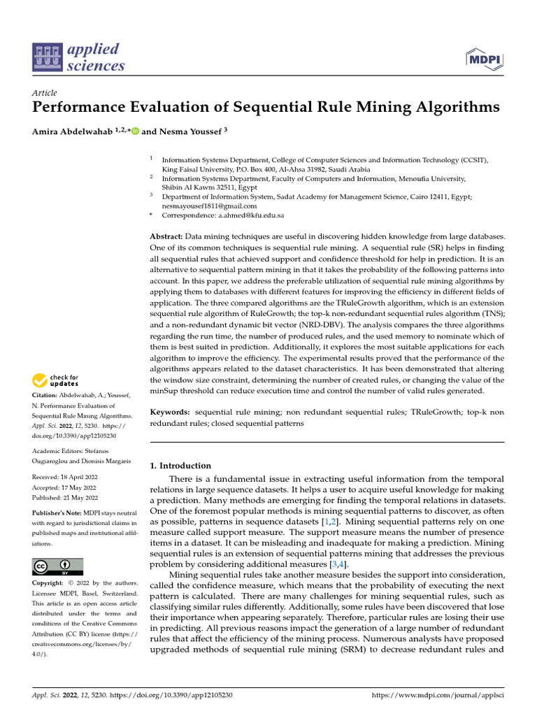 Performance Evaluation of Sequential Rule Mining Algorithms Applsci-12 ...