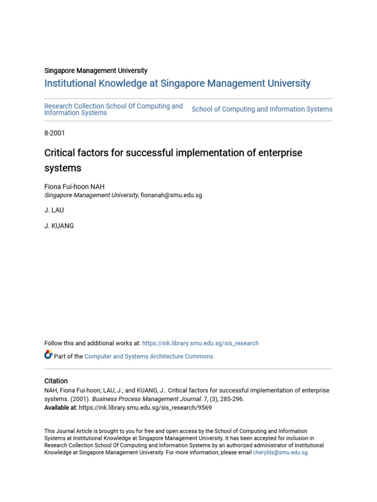 Critical Factors For Successful Implementation of Enterprise Syst | PDF ...