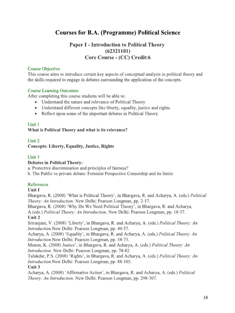 DSC I Introduction To Political Theory | PDF