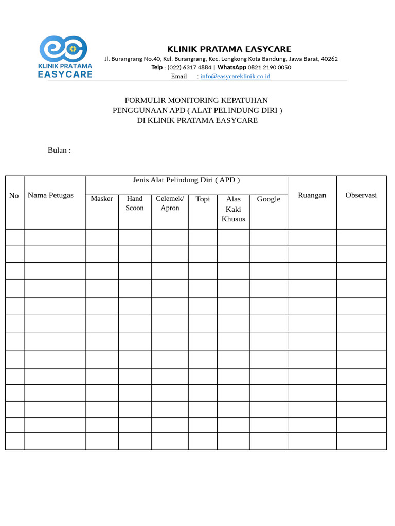 Form Monitoring Penggunaan APD Easycare | PDF