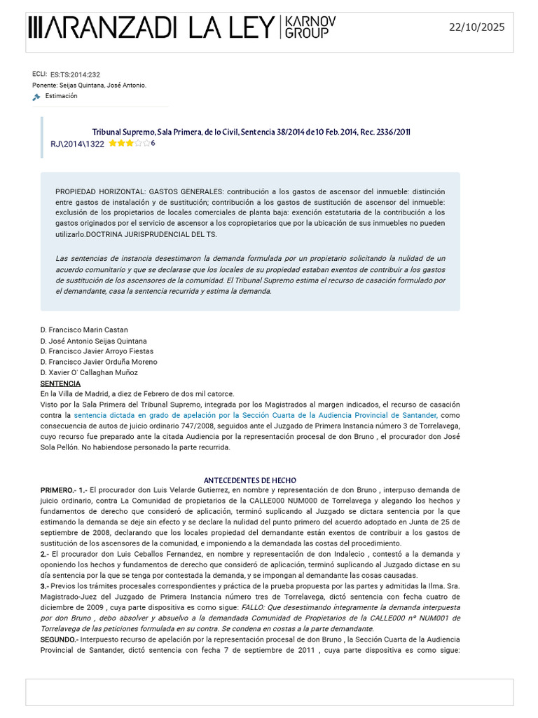 STS 10 Febrero 2014 (RAJ 1322) | PDF | Sentencia (ley) | Caso de ley
