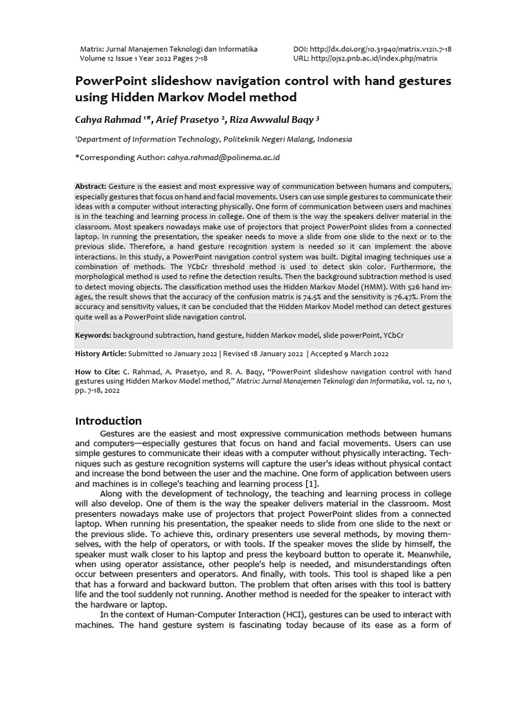 Hand Gesture Control for PowerPoint Slides | PDF | Applied Mathematics