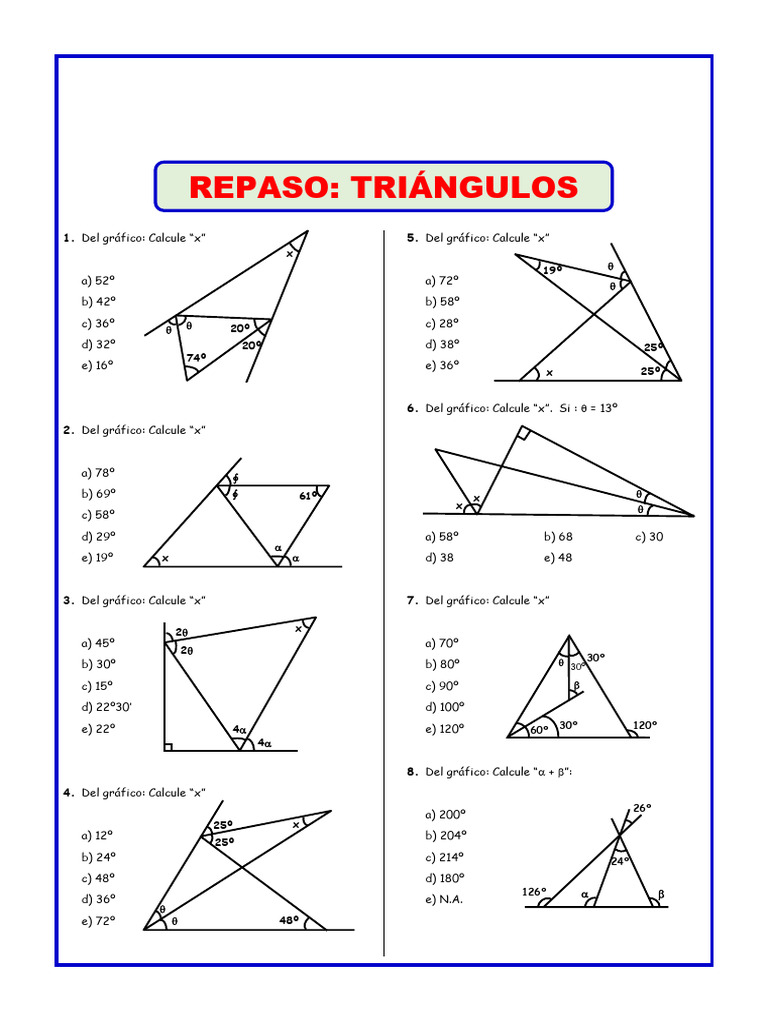 Ejercicios de Cálculo de Ángulos en Triángulos | PDF