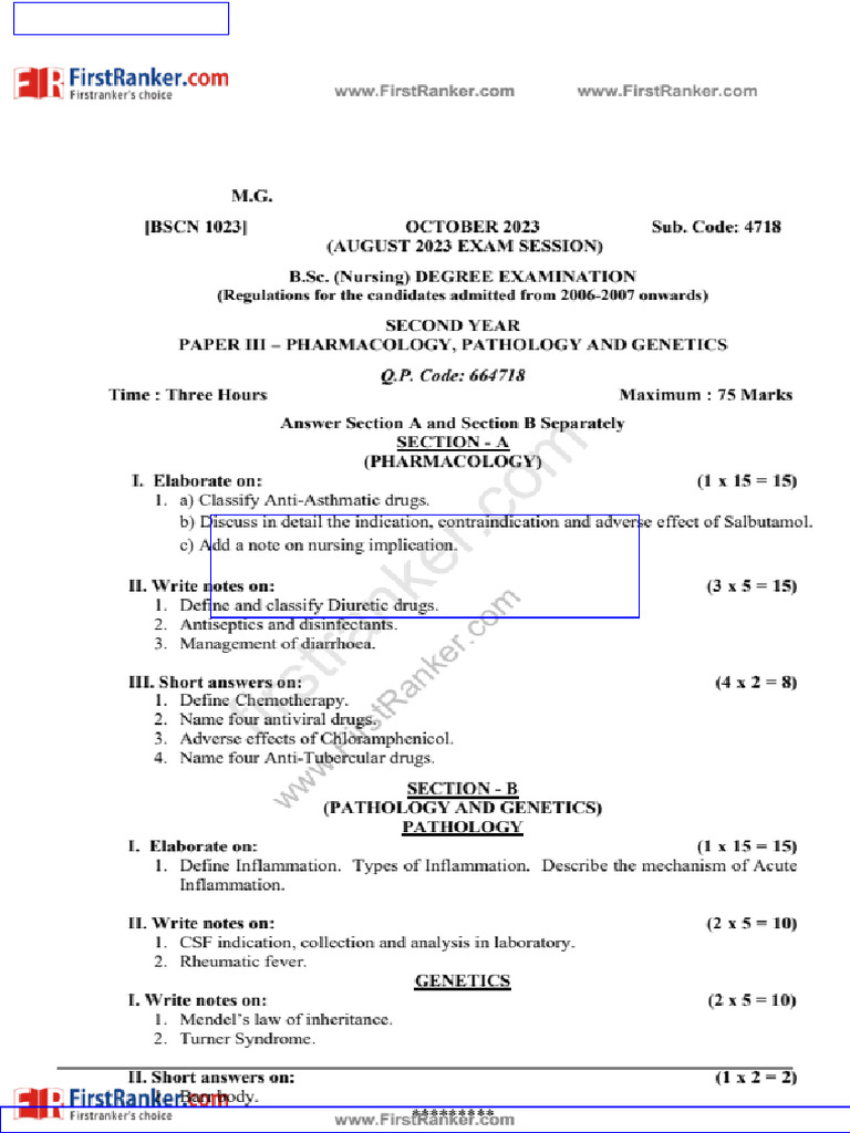 Fr Pharmacology Pathology And Genetics Question Paper Pdf