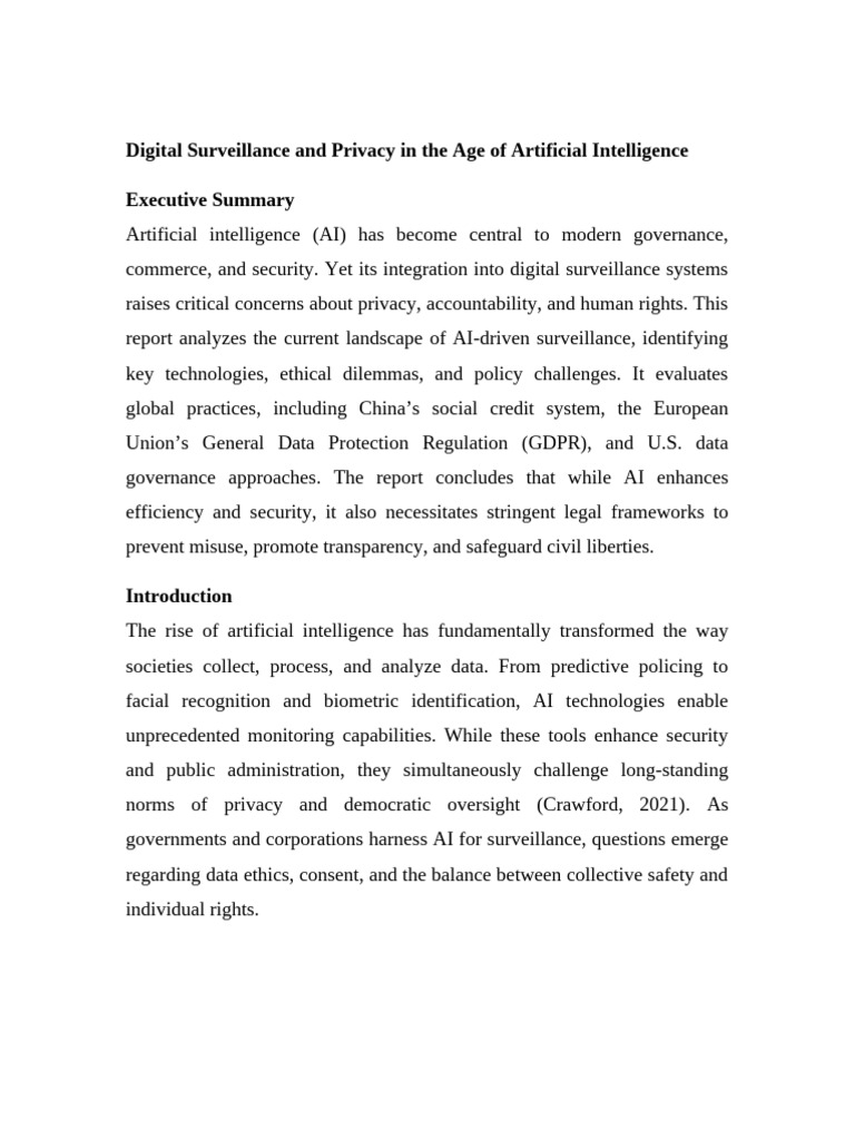 AI Surveillance: Privacy and Ethics Issues | PDF | Artificial ...