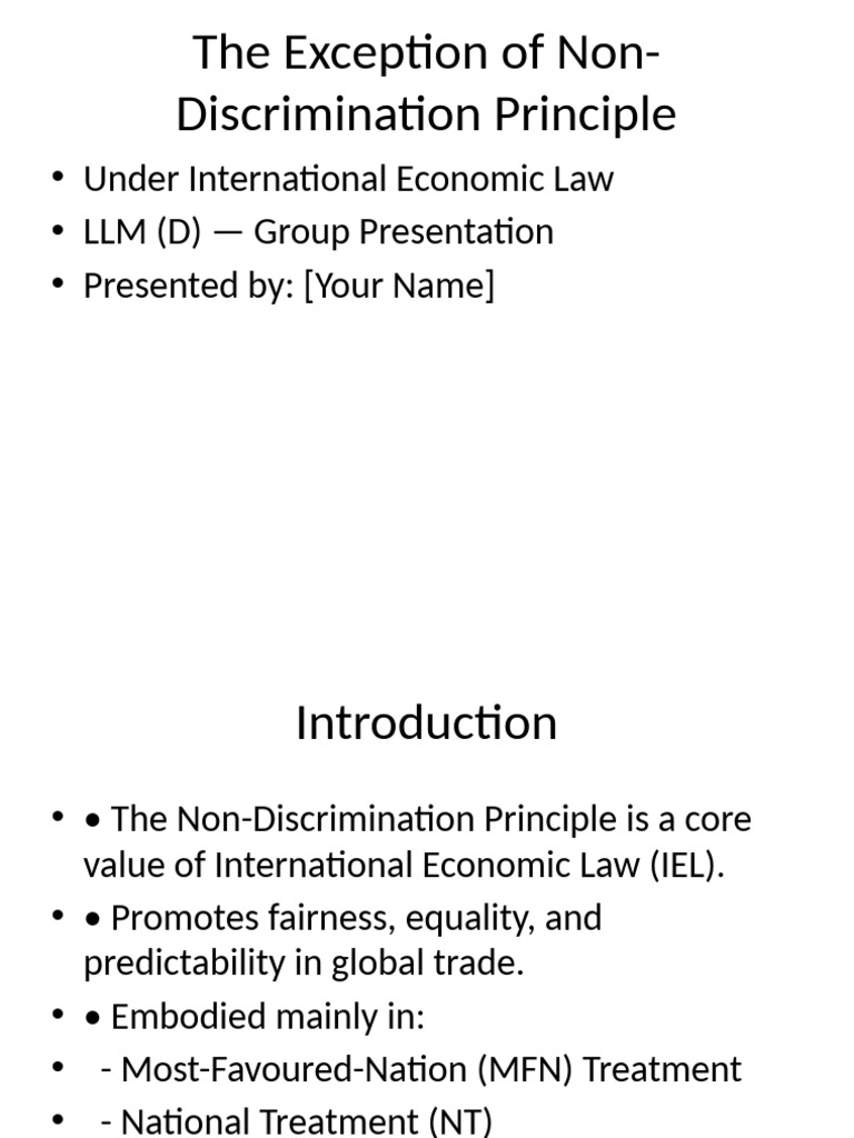 Non-Discrimination in International Trade | PDF | Most Favoured Nation ...