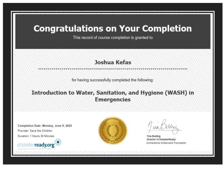 WASH in Emergencies Course Completion | PDF