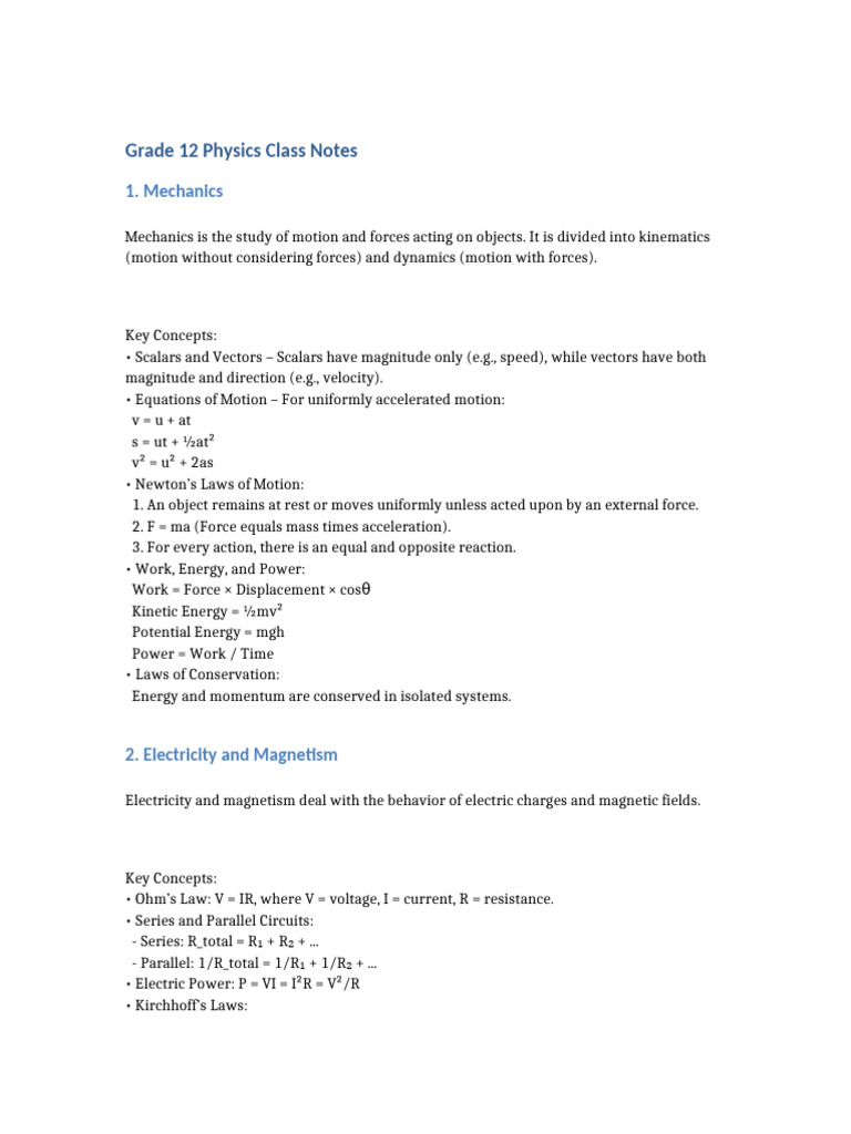 Grade 12 Physics Study Guide | PDF | Force | Nuclear Physics