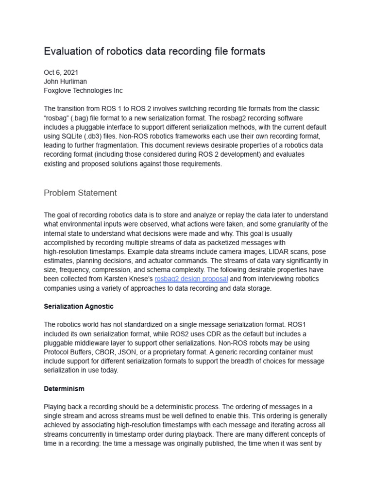 Robotics Data Recording Formats Review | PDF | File Format | Computer File