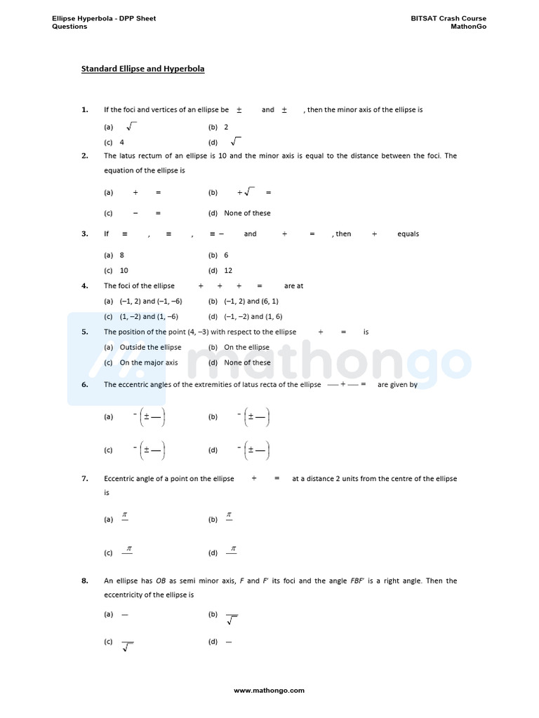 Ellipse and Hyperbola Practice Questions | PDF | Ellipse | Geometric Shapes