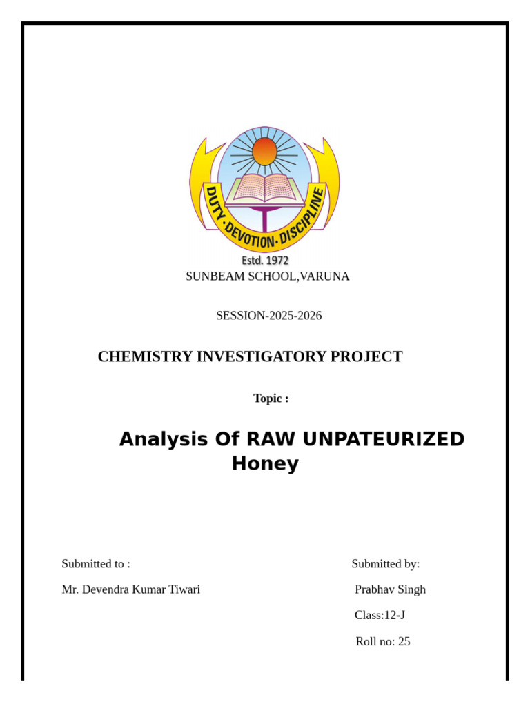 Investigatory Project ANALYSIS of HONEY Prabhav | PDF | Honey ...