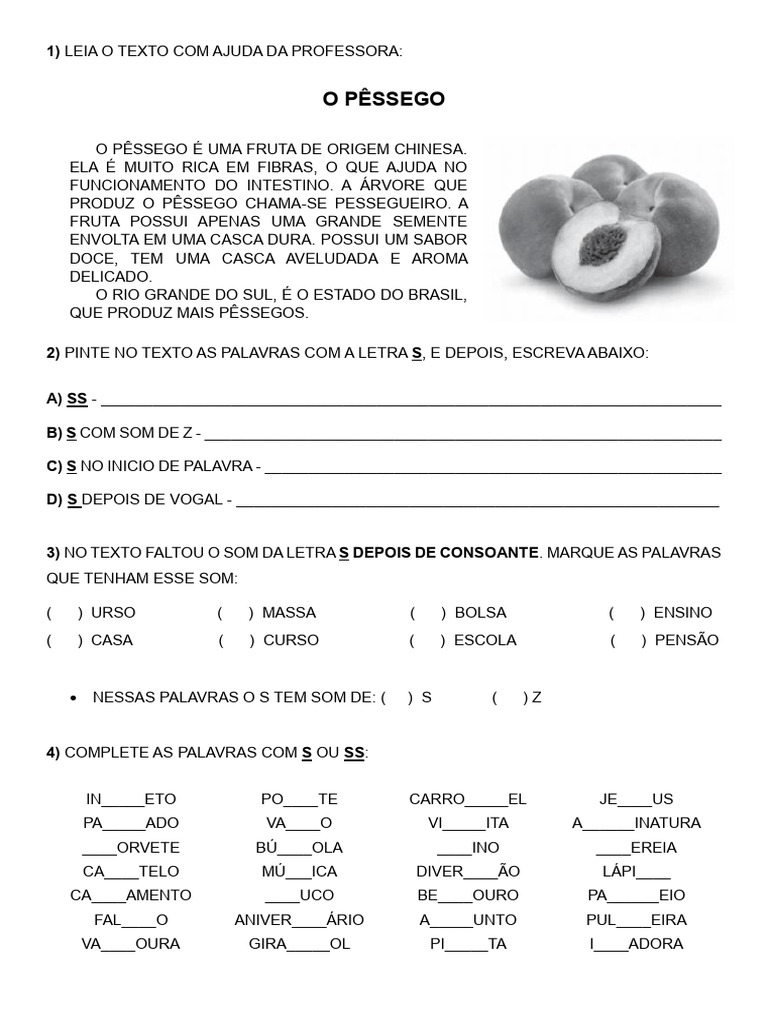 Sons da letra S na palavra pêssego | PDF