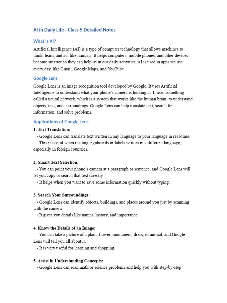AI Applications for Class 5 Students | PDF | Artificial Intelligence ...