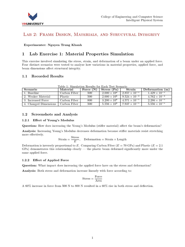 Lab 2 - Frame Design, Materials, and Structural Integrity | PDF ...
