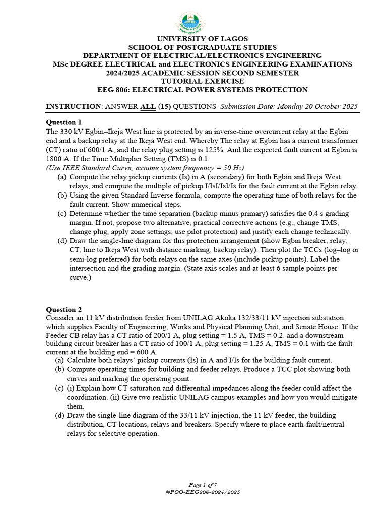 Electrical Power Systems Protection Exam | PDF | Transformer | Electric ...