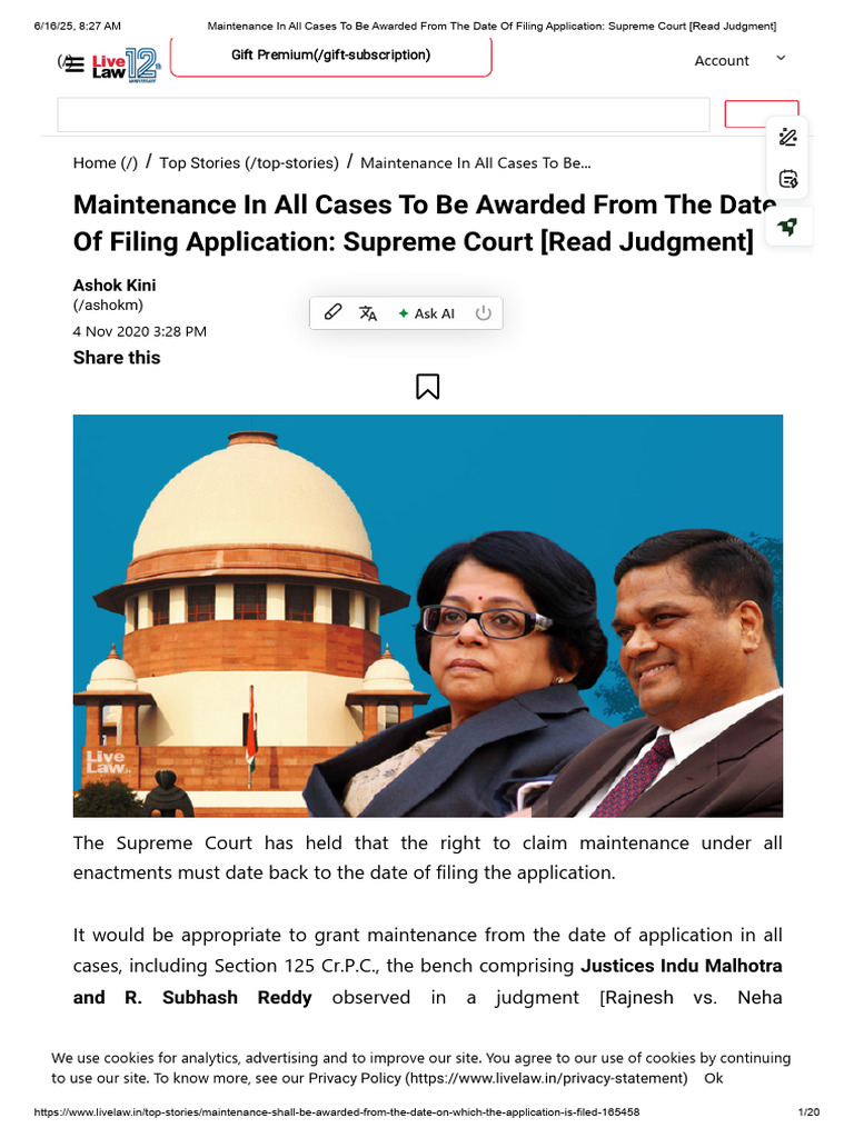 Supreme Court Ruling on Maintenance Dates | PDF | Supreme Court Of ...