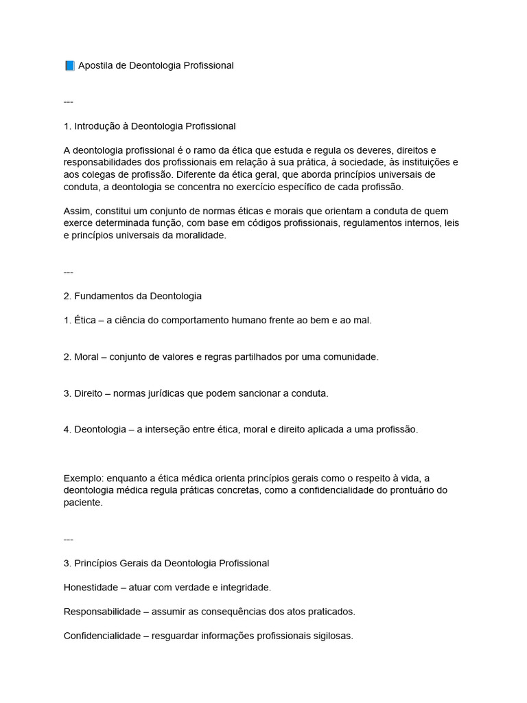 Deontologia Profissional: Princípios e Deveres | PDF | Moralidade