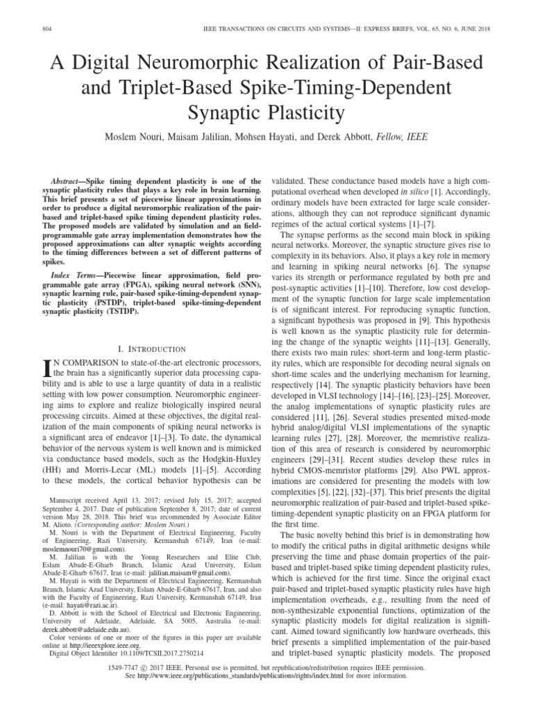 A Digital Neuromorphic Realization of Pair-Based and Triplet-Based ...