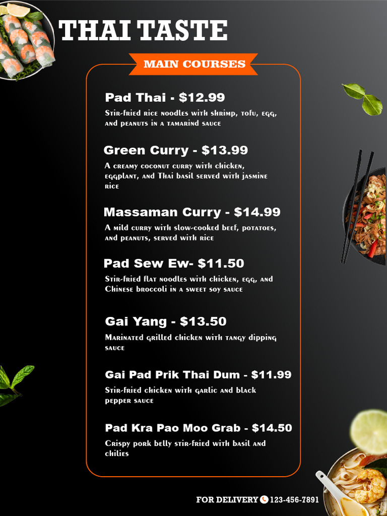 Thai Taste Menu Highlights | PDF