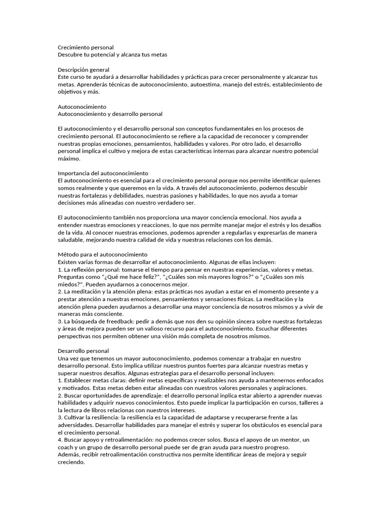 Autoconocimiento y Desarrollo Personal | PDF | Desarrollo personal ...