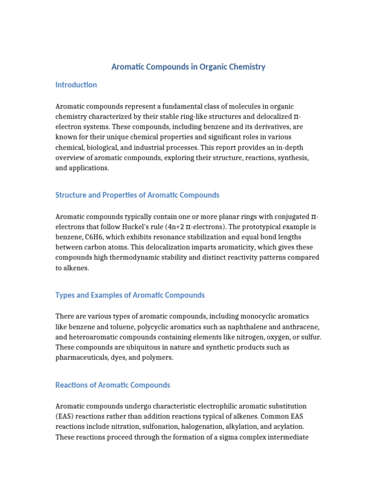 Overview of Aromatic Compounds | PDF | Aromaticity | Chemical Reactions
