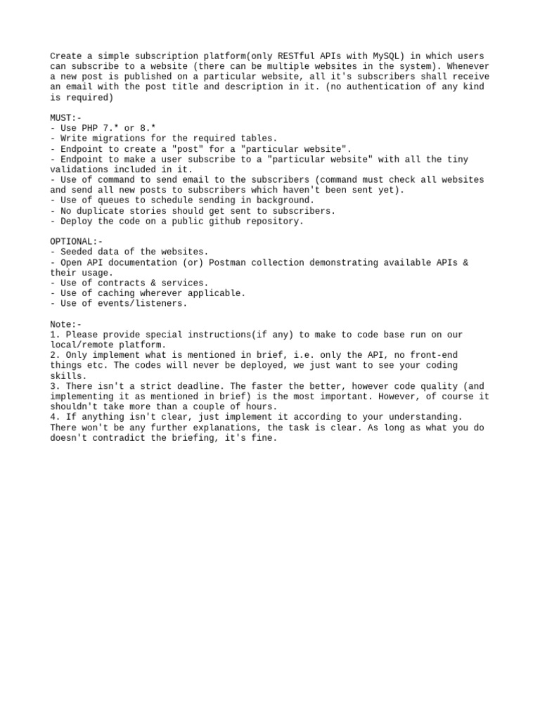 Simple Subscription API Development | PDF