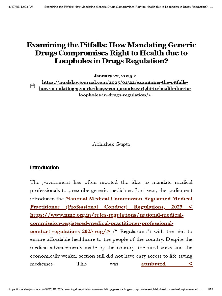 Examining The Pitfalls - How Mandating Generic Drugs Compromises Right ...