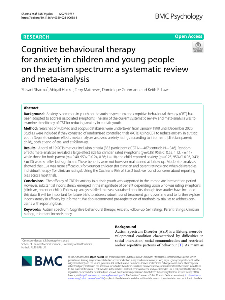 Cognitive Behavior Therapy Anxiety and ASD | PDF | Cognitive Behavioral Therapy | Autism