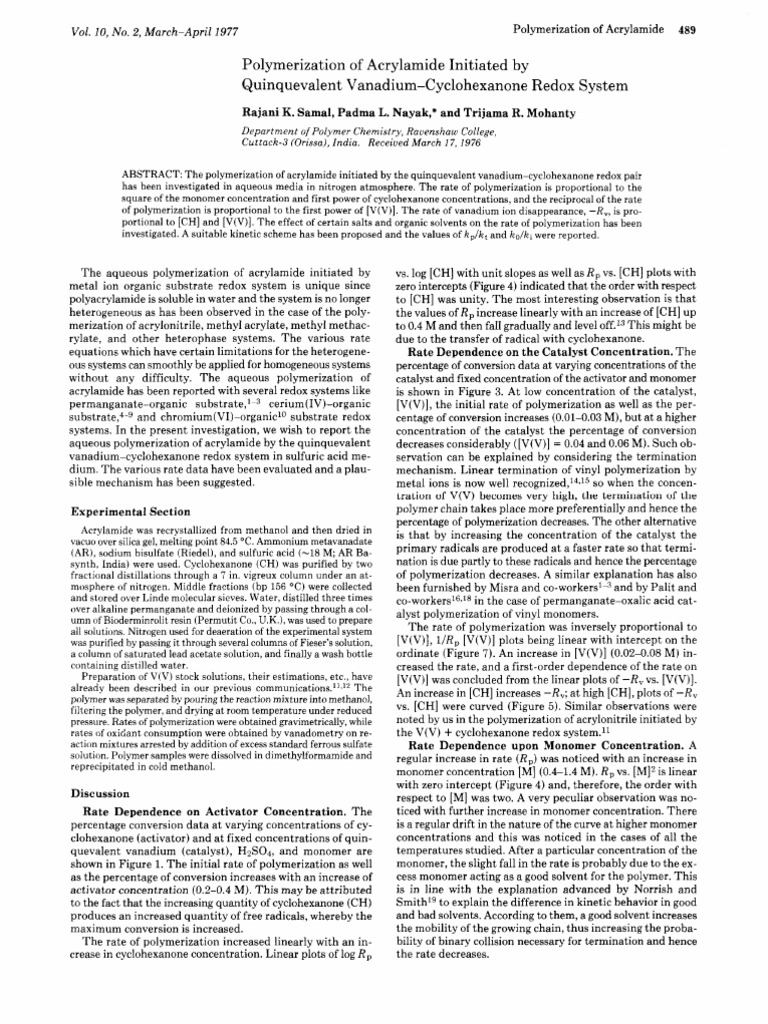 Aqueous Acrylamide Polymerization Study | PDF | Polymerization | Polymers