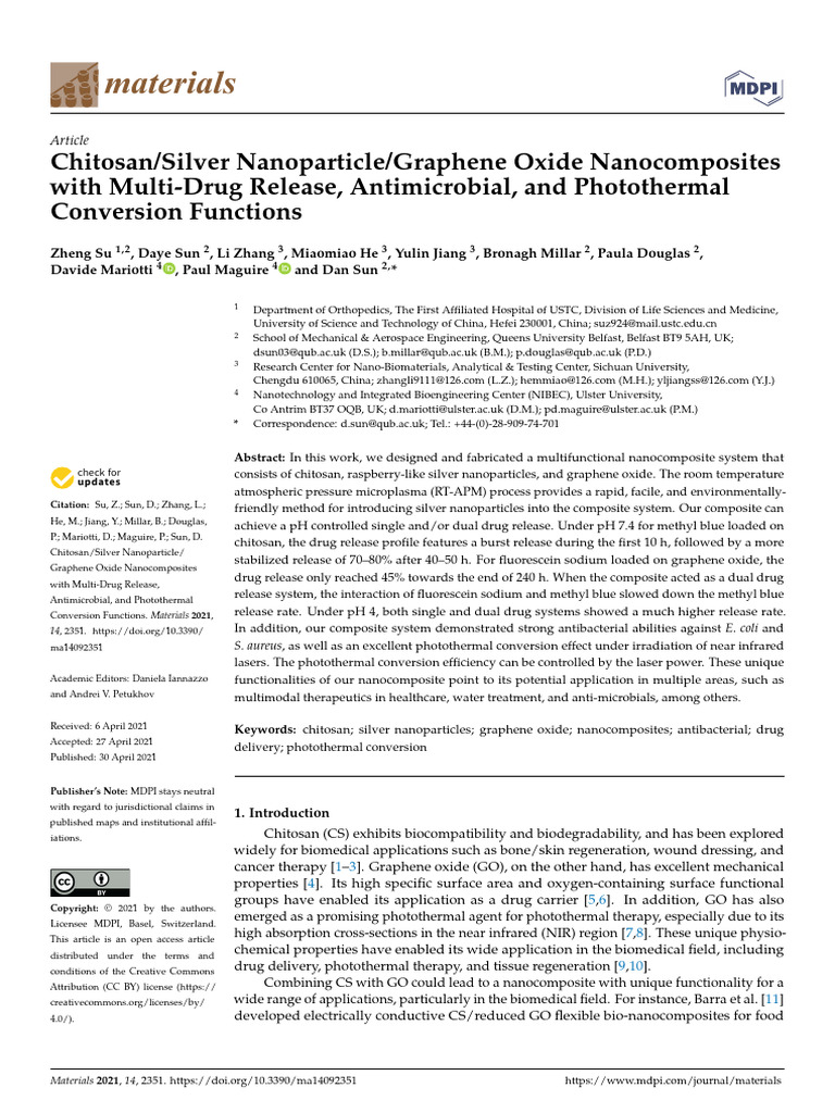 Chitosan/Silver/Graphene Oxide Nanocomposites | PDF | Tissue ...