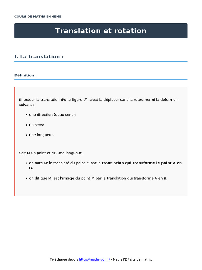 Translation et rotation en 4ème | PDF | Angle | Mathématiques