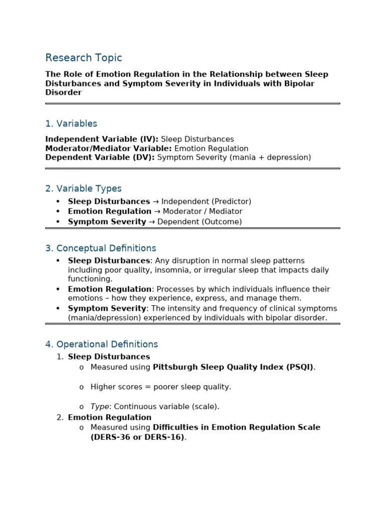 Emotion Regulation and Sleep in Bipolar Disorder | PDF