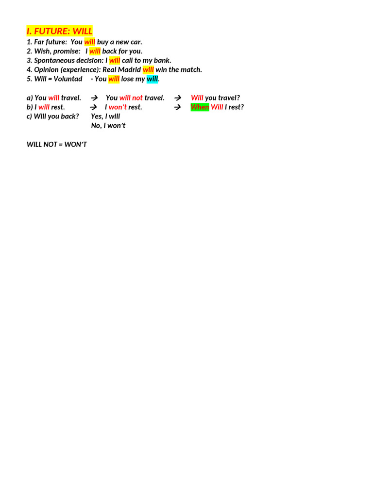 Understanding Future Tense "Will" Usage | PDF